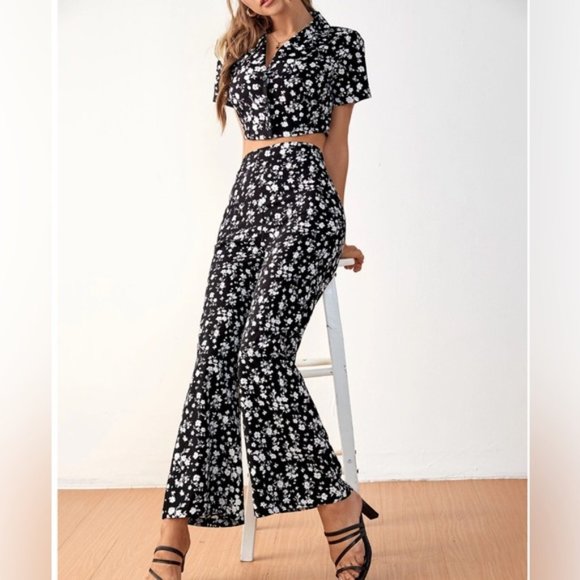 Boho Floral Crop Blouse & Wide Leg Pants - Picture 3 of 8